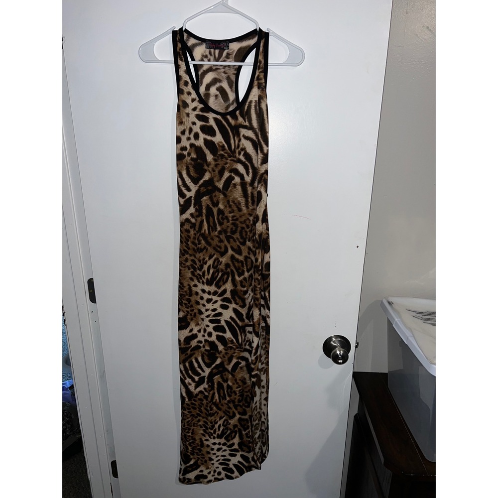 Body Central Womens Leopard Print Racerback Maxi Dress Brown Black Size Small